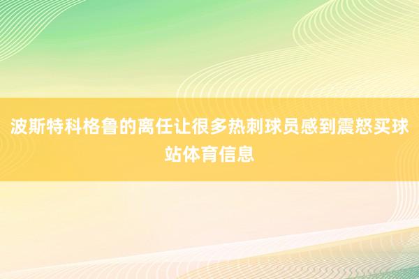 波斯特科格鲁的离任让很多热刺球员感到震怒买球站体育信息