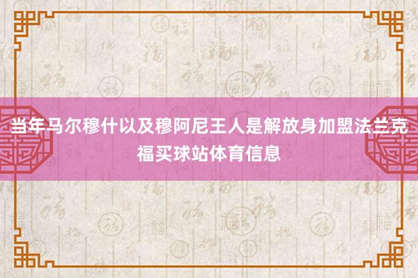 当年马尔穆什以及穆阿尼王人是解放身加盟法兰克福买球站体育信息