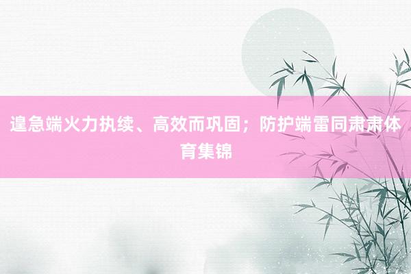 遑急端火力执续、高效而巩固；防护端雷同肃肃体育集锦