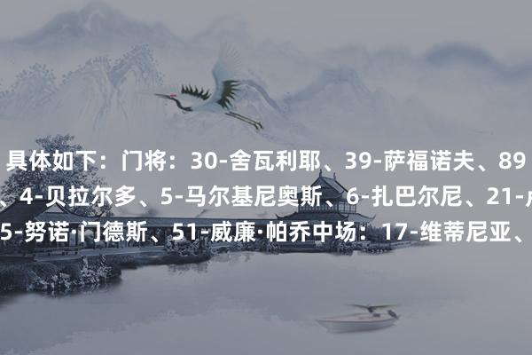 具体如下：门将：30-舍瓦利耶、39-萨福诺夫、89-马林后卫：2-阿什拉夫、4-贝拉尔多、5-马尔基尼奥斯、6-扎巴尔尼、21-卢卡斯·埃尔南德斯、25-努诺·门德斯、51-威廉·帕乔中场：17-维蒂尼亚、19-李刚仁、24-马尤卢、27-德罗、33-扎伊尔·埃梅里、87-若昂·内维斯时尚：9-贡萨洛·拉莫斯、10-登贝莱、14-杜埃、29-巴尔科拉、49-姆巴耶    体育录像/图片